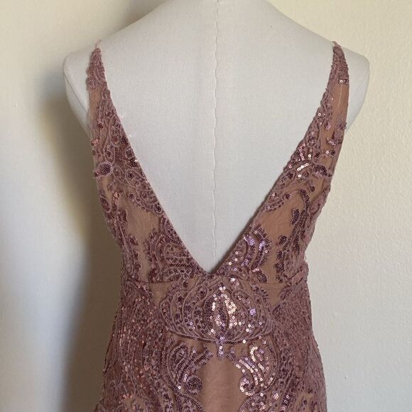 Free People Cream and Rose Gold Pink Night Shimmers Sequin Mini Dress Size 2 - Picture 6 of 13